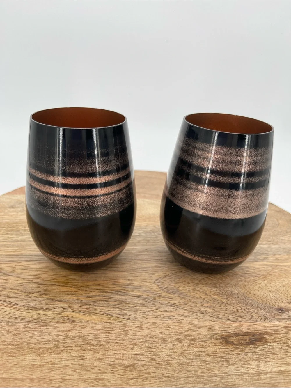 Callisto Black and Copper Metallic Stripe Stemless Tumblers - Set of 2